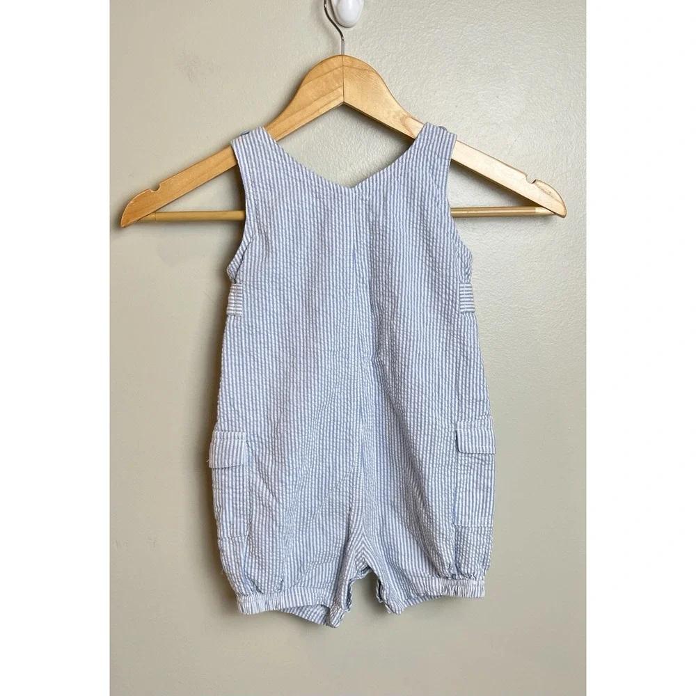 Vtg Striped Romper Bear Flag Americana  24 Months Toddler Blue White Patriotic